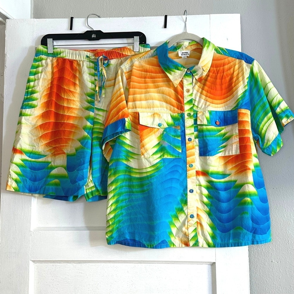 The‎ Drop 2 Piece Cotton Matching Set Abstract Print Shirt L Shorts M